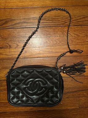 Dark Brown Quilted Leather Crossbody with Tassel